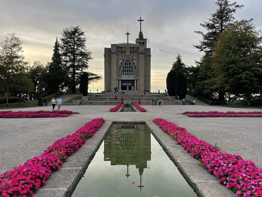 Sanctuary of Penha with its reflecting pool and flower beds
